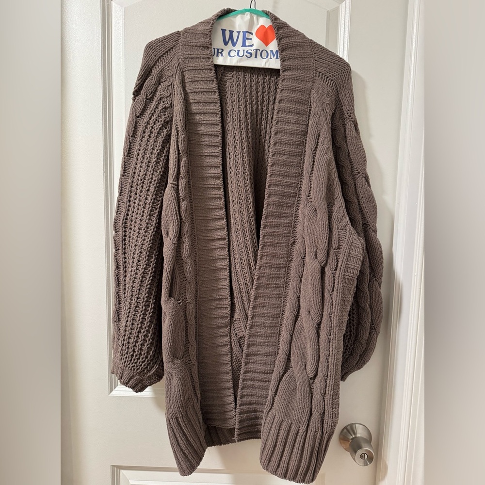 Express Taupe Cable Knit Cardigan